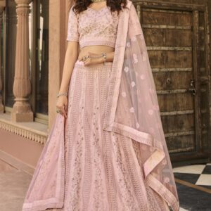 Organza Fabric Fancy Embroidered Wedding Function Lehenga Choli
