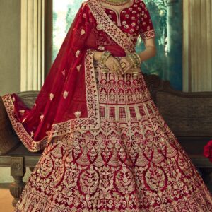 Velvet Fabric Heavy Embroidered Designer Bridal Lehenga Choli